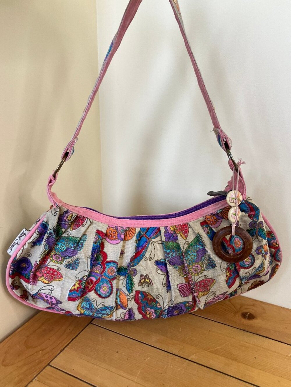 Laurel Burch Butterfly Print Shoulder Bag Canvas Purse Vintage Y2K
